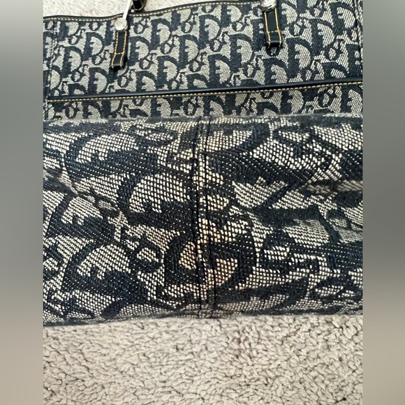 Christian Dior Denim Dark Blue/Grey Oblique &  Leather Tote - Picture 4 of 15